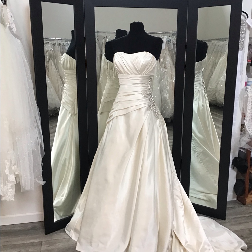 Strapless Ivory Satin Wedding Gown with Side Embellishment